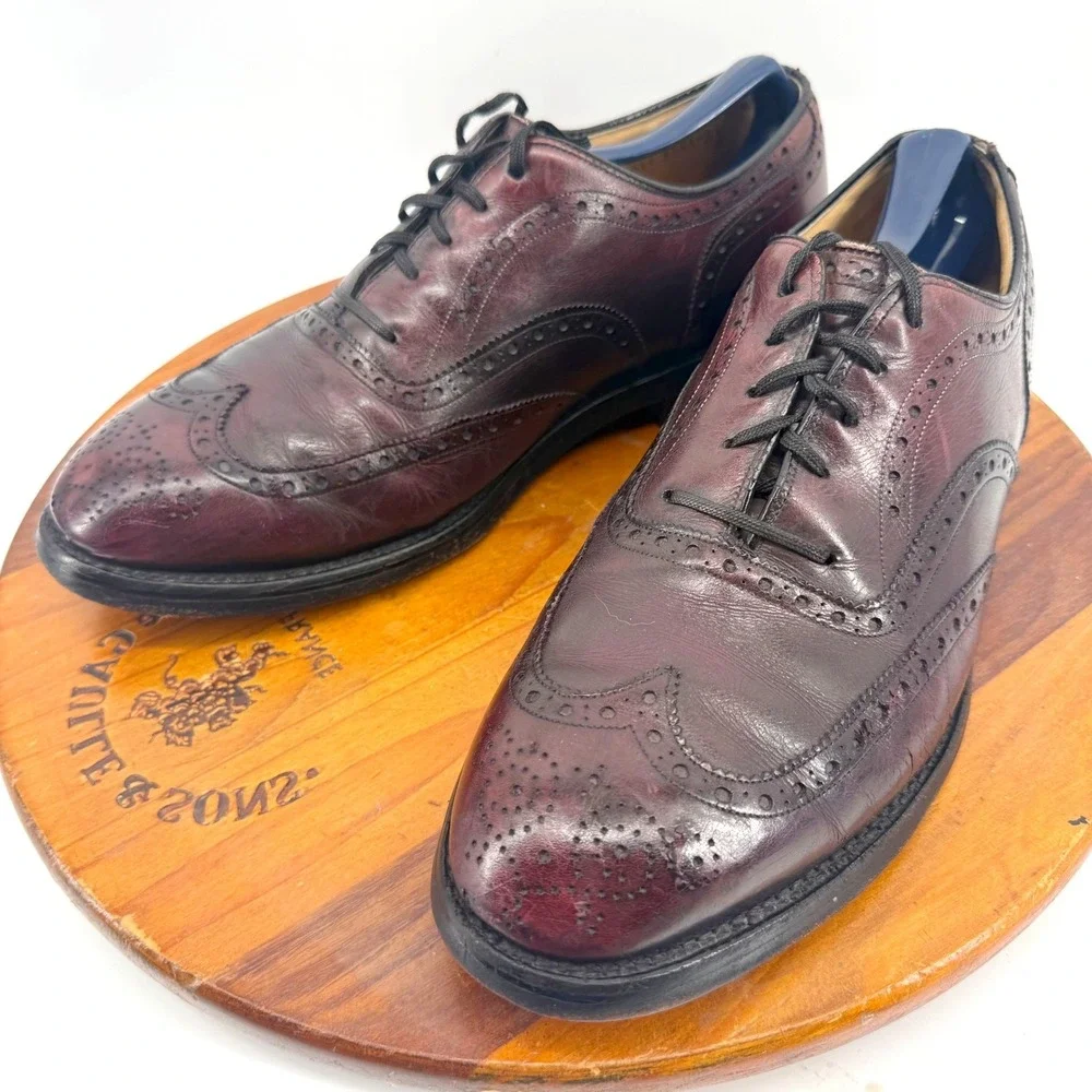 Johnston & Murphy Mens 7E Burgundy Leather Wingtip Oxford Shoes USA Heritage